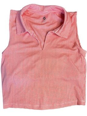 Lou & Grey Red Gingham Sleeveless Polo Top Women’s Medium Stretch Collared